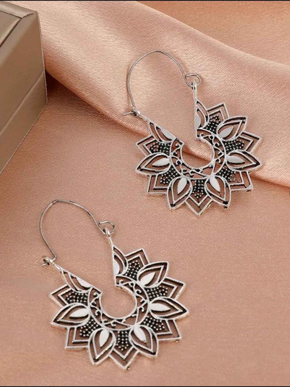 NEW! Silver Floral Mandala Boho, Flower 2 Inch Drop Earrings - Women Jewelry